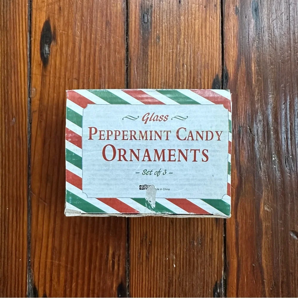 Set of 3 vintage Glass Peppermint Candy Ornaments
